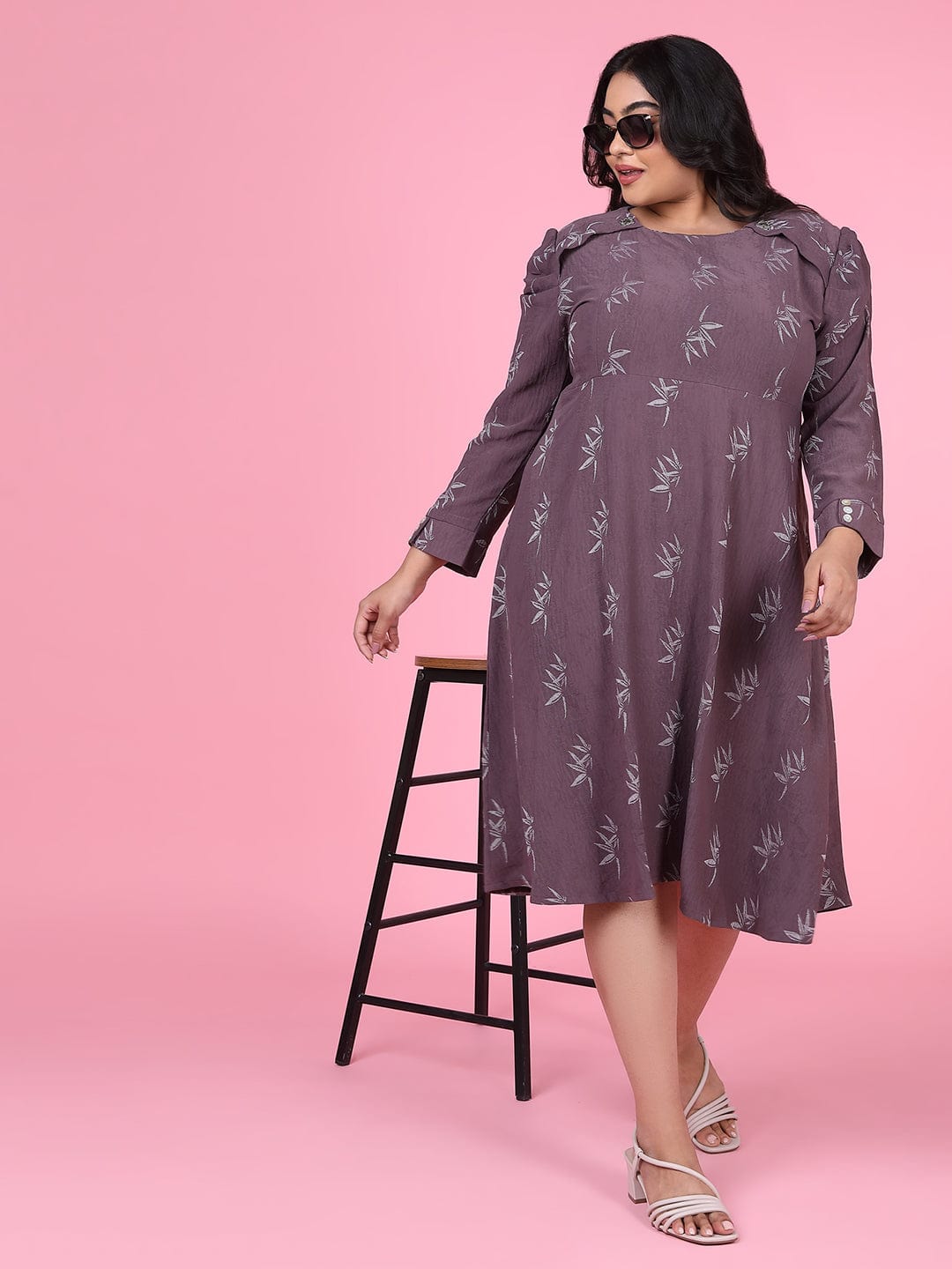 Women's Floral Mauve Fit and Flare Dress