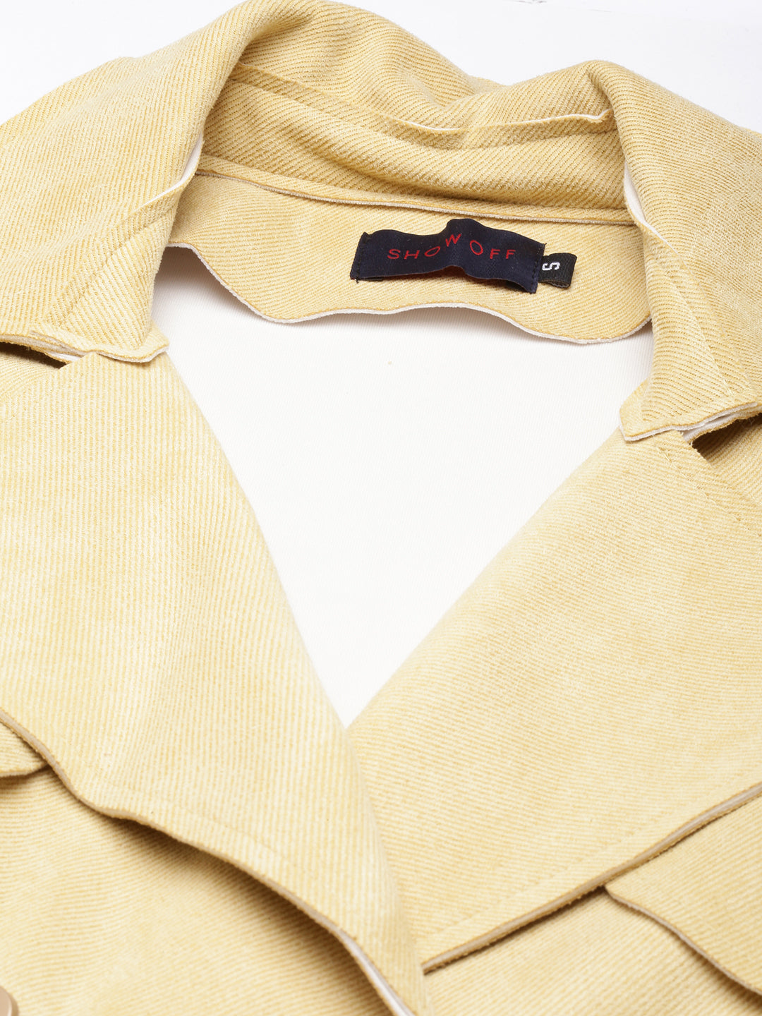 Women's Yellow Notched Lapel Collar Longline Trench Coat