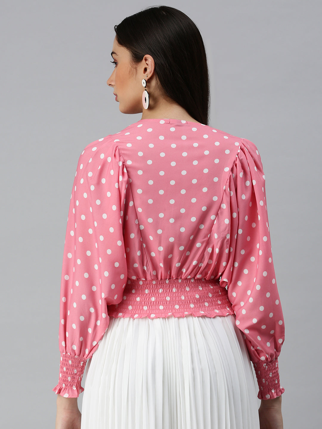 Women's Pink Print Crepe Blouson Top
