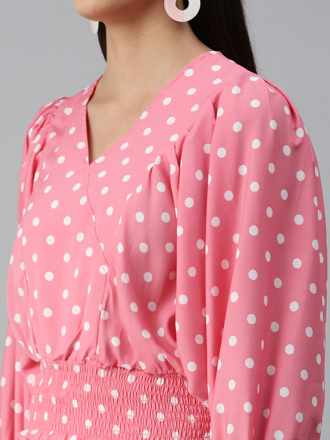 Women's Pink Print Crepe Blouson Top