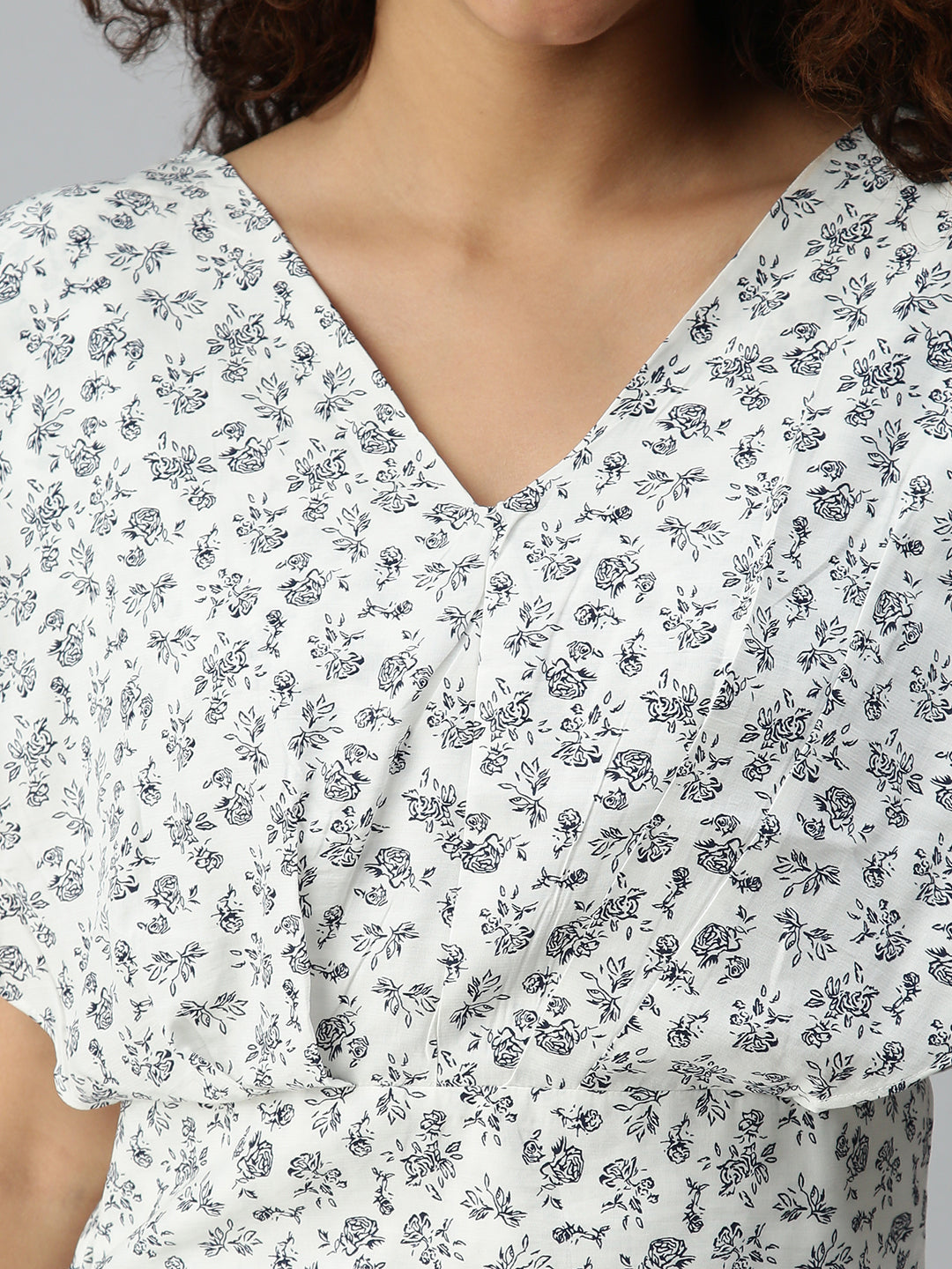 Women's White Floral Print Crepe Bardot Top