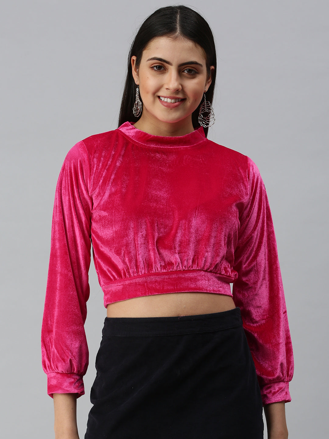 Women's Pink Velvet Crop Top