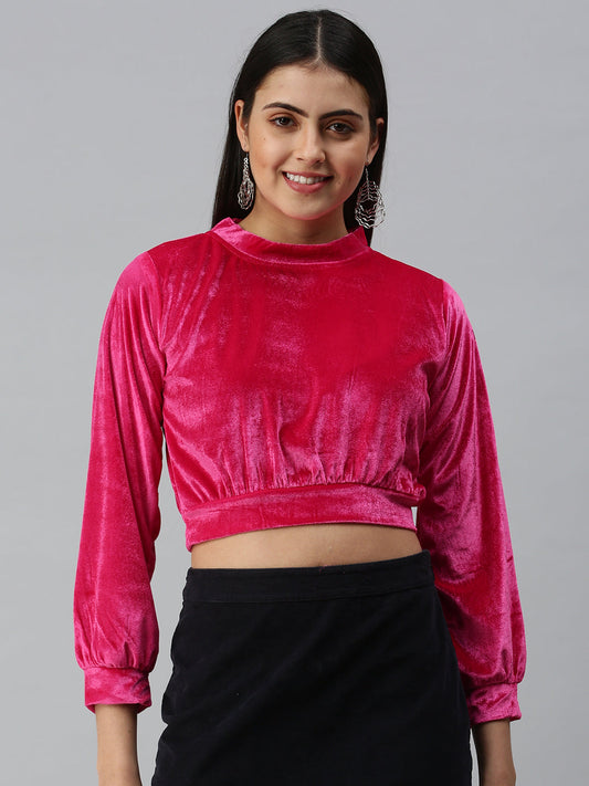 Women's Pink Velvet Crop Top