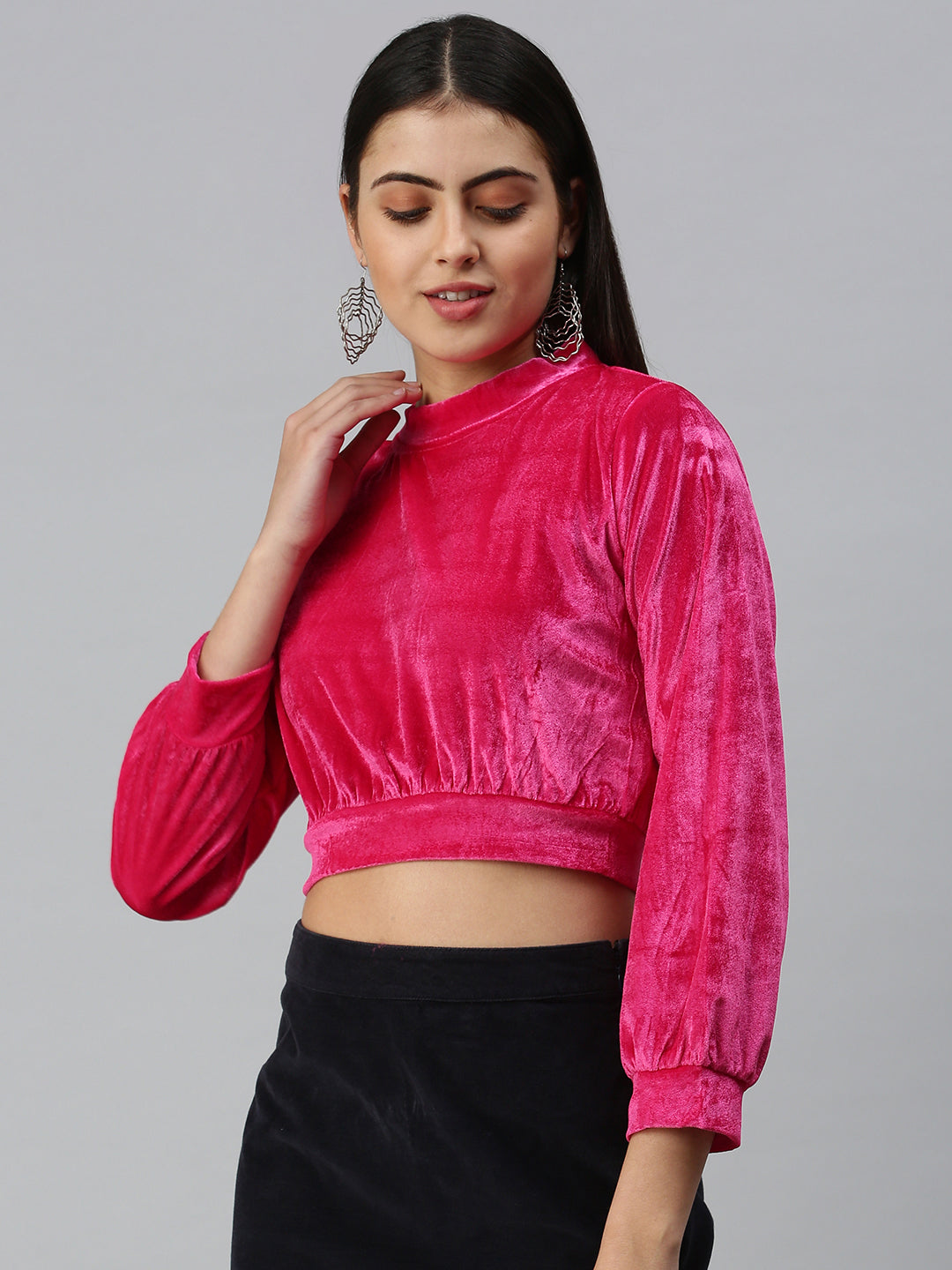 Women's Pink Velvet Crop Top