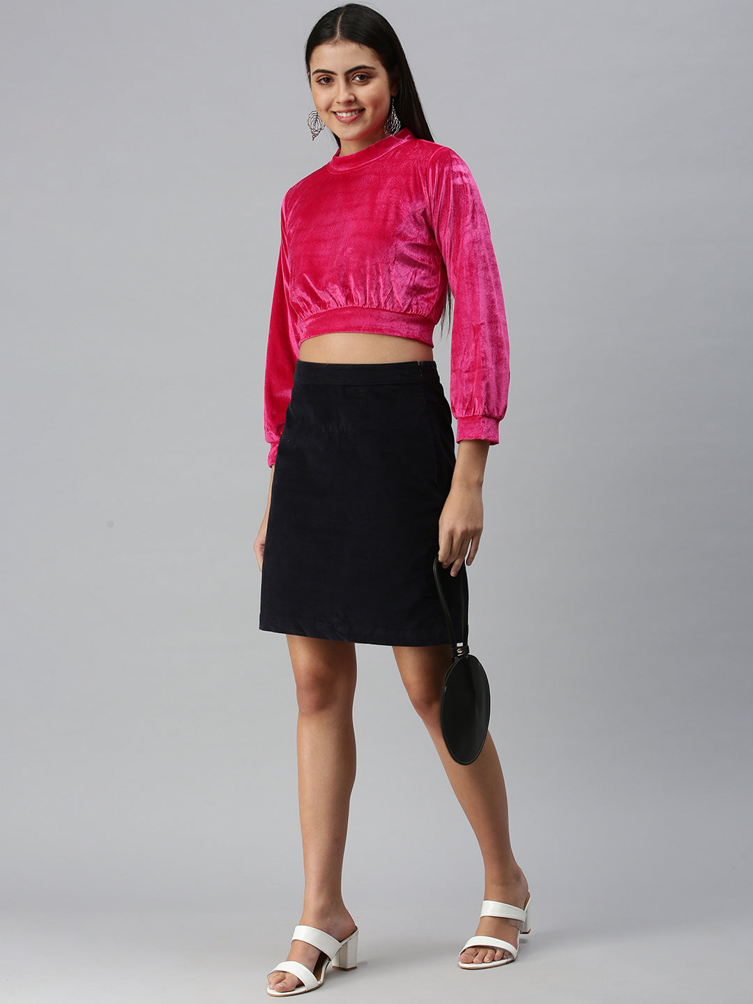 Women's Pink Velvet Crop Top