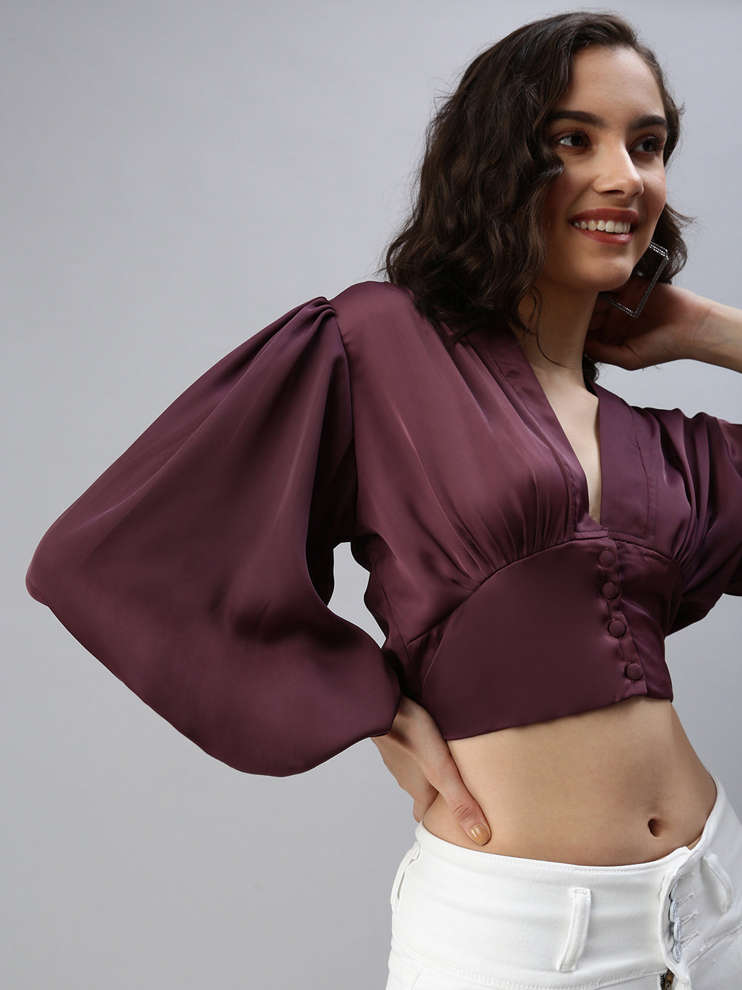 Women's Red Blouson Crop Top