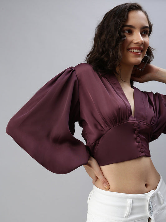 Women's Red Blouson Crop Top