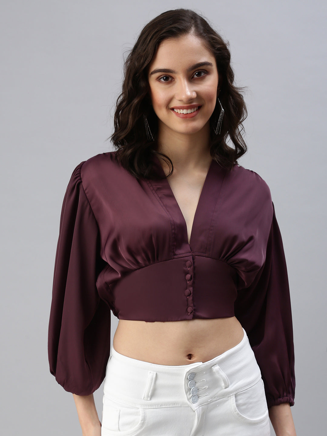 Women's Red Blouson Crop Top