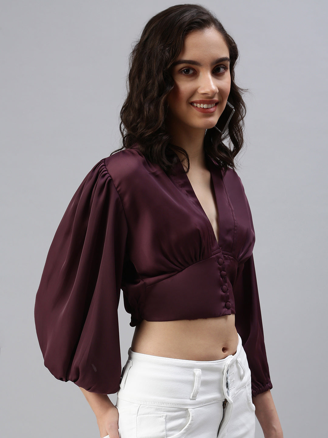Women's Red Blouson Crop Top