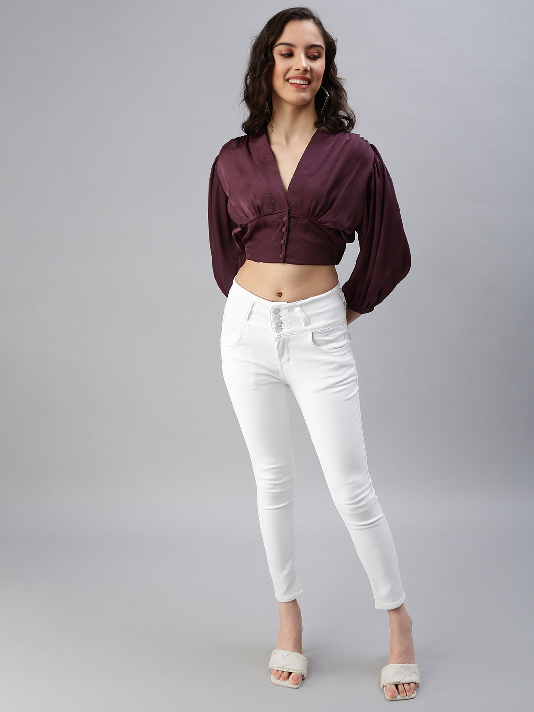 Women's Red Blouson Crop Top