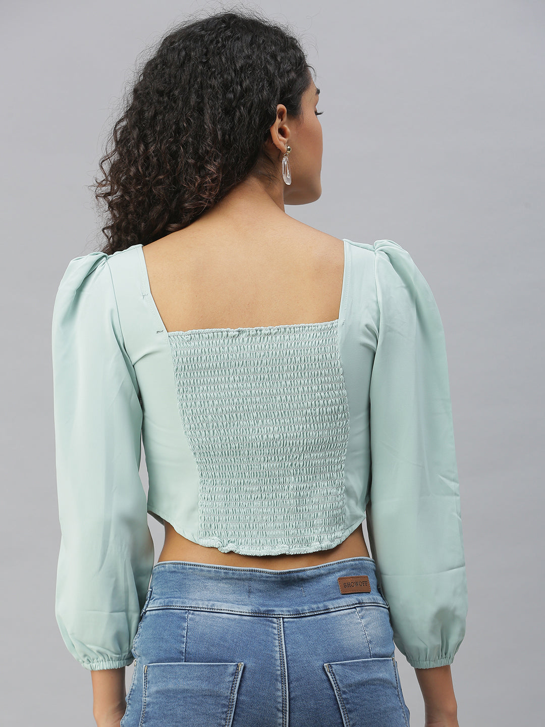 Women's Sea Green Crepe Crop Top