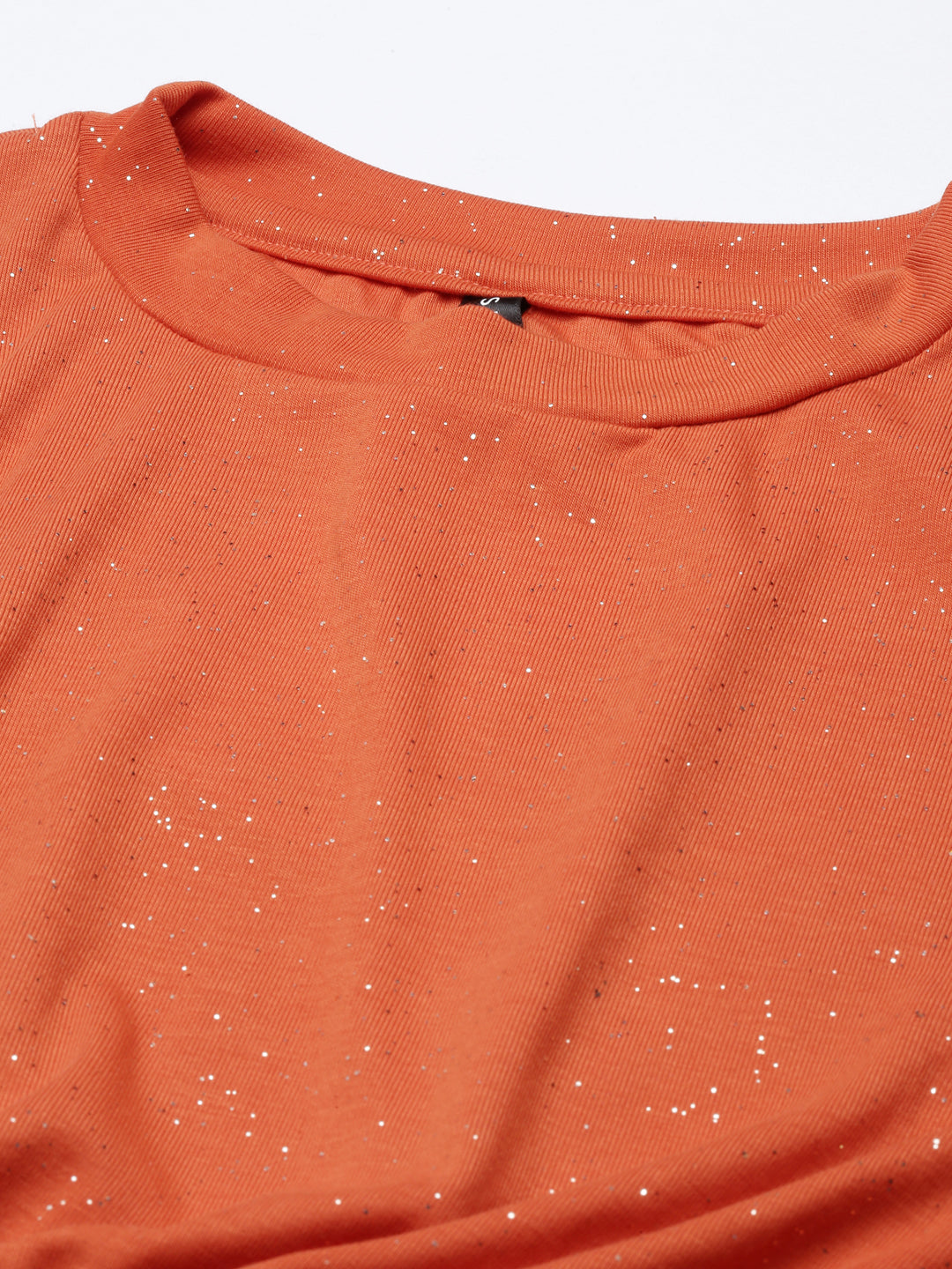 Women's Orange Round Neck Cinched Waist Crop Top