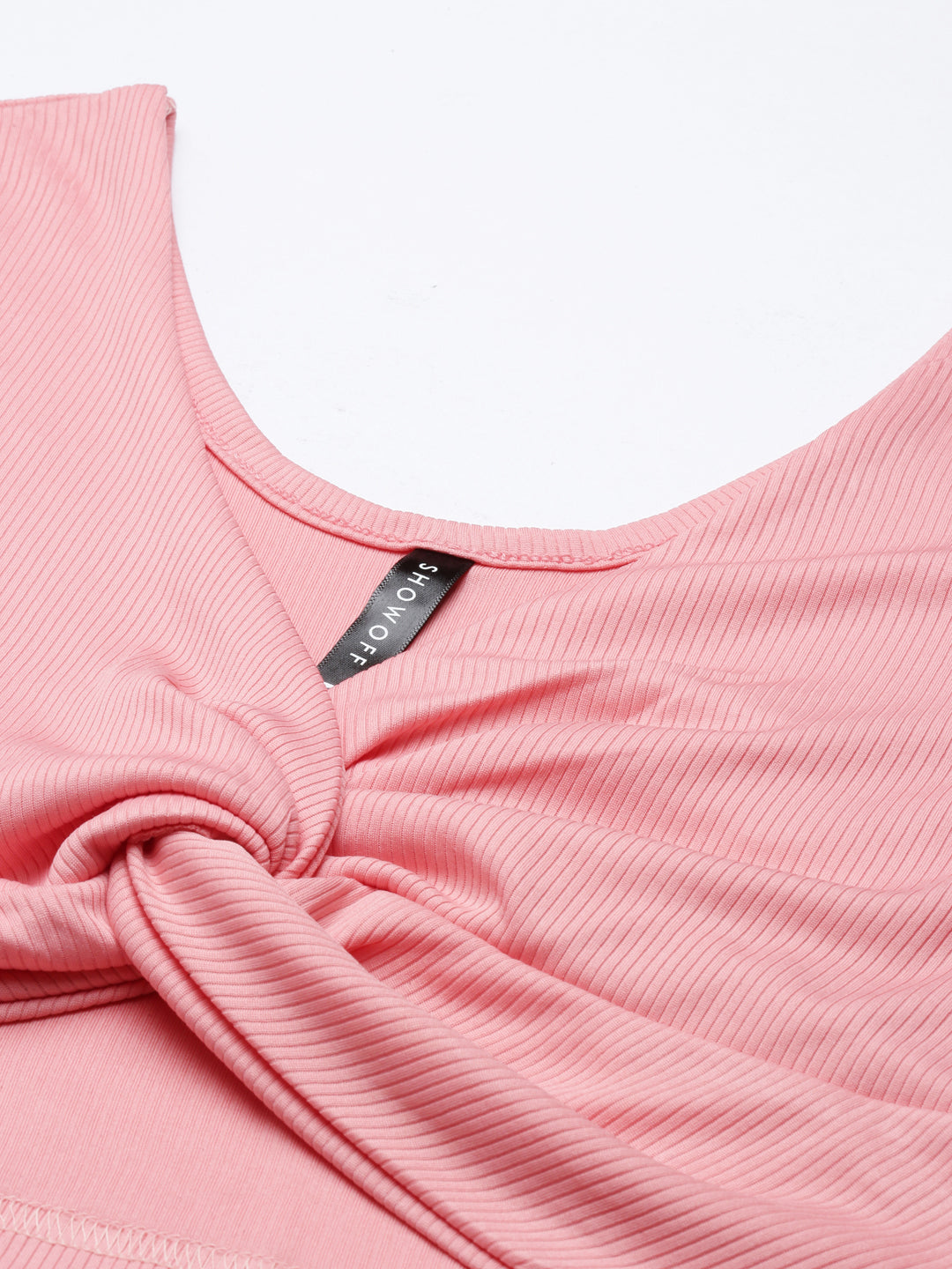 Women's Coral V-Neck Twisted Crop Top