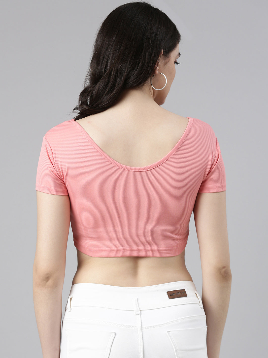 Women's Coral V-Neck Twisted Crop Top