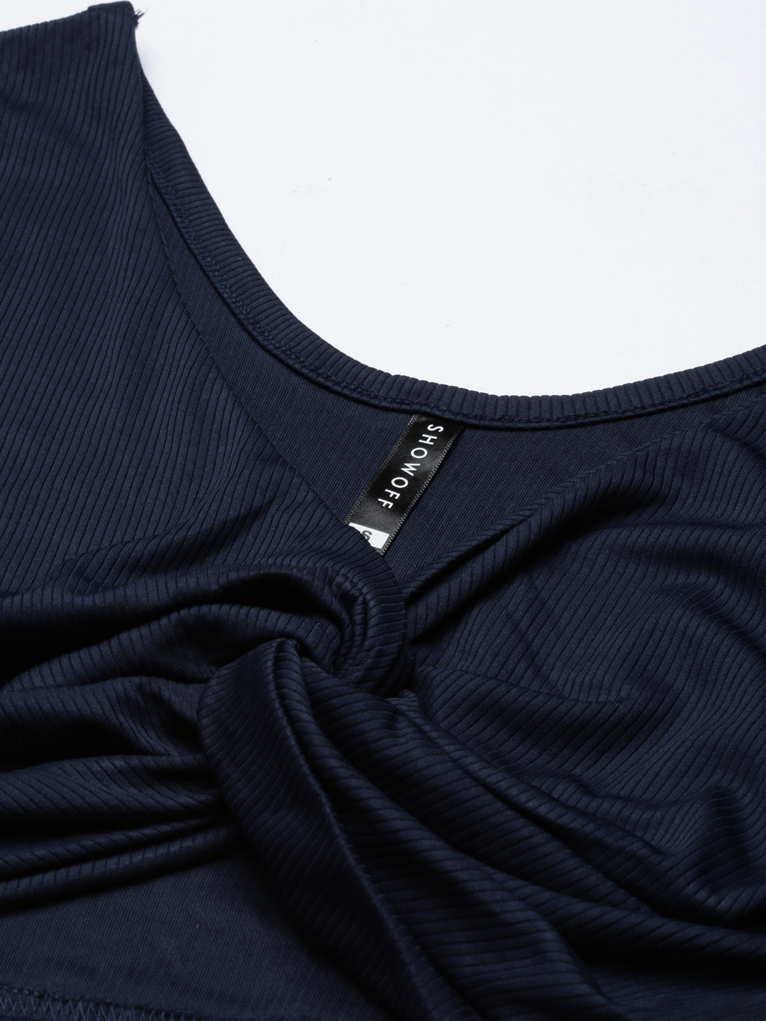 Women's Navy Blue V-Neck Twisted Crop Fitted Top