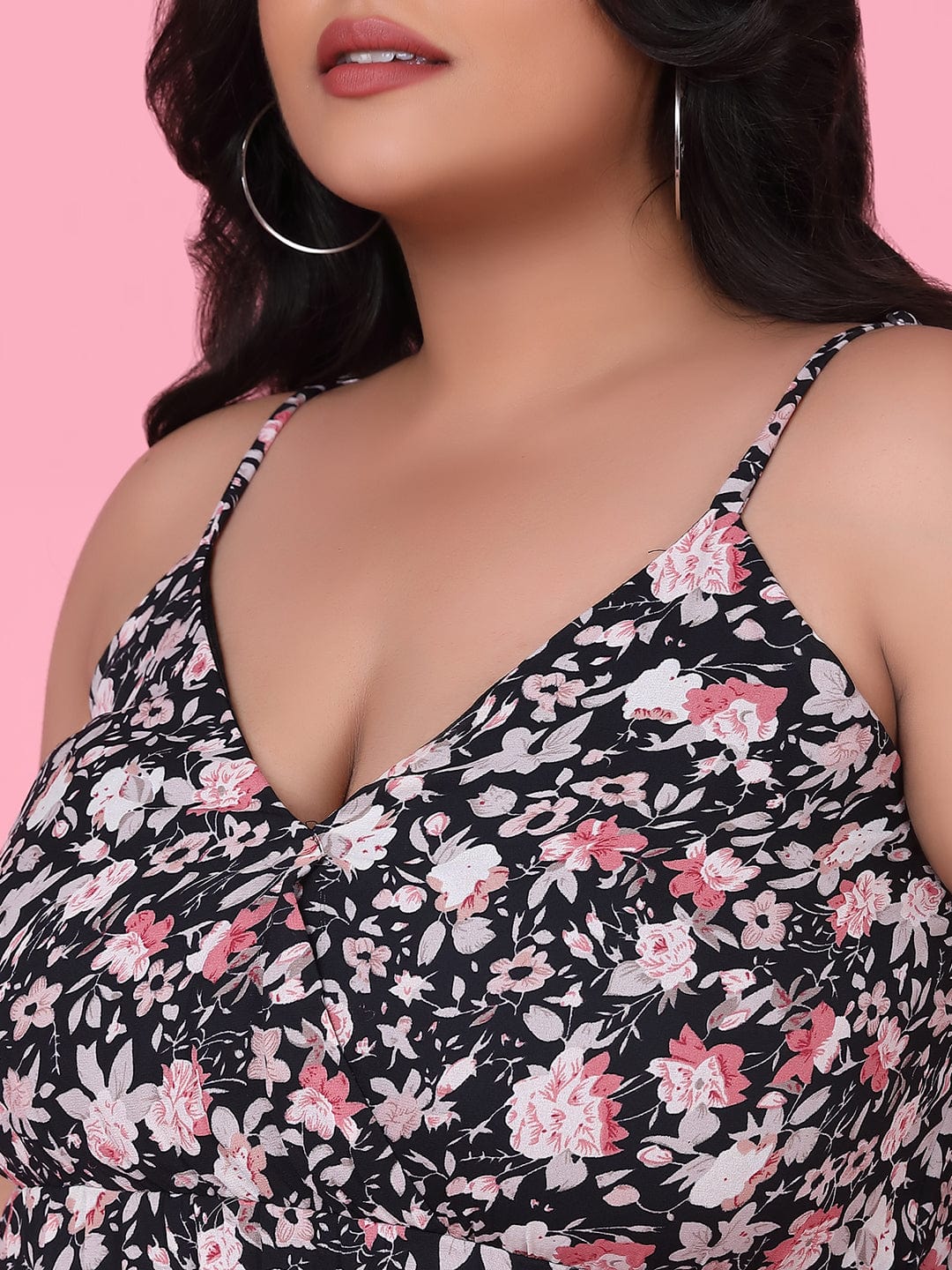 Women's Floral Black Fit and Flare Dress with Shrug