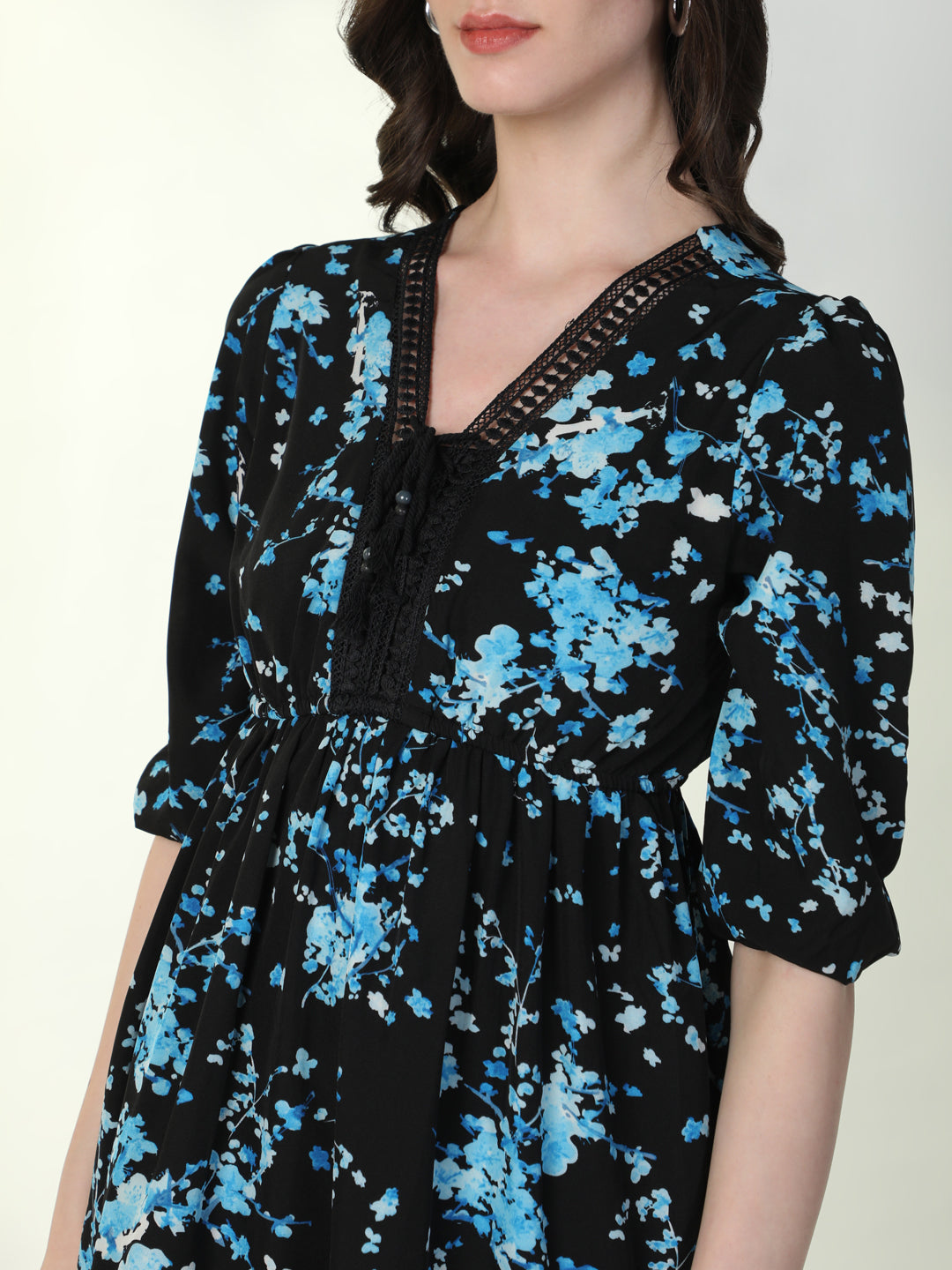 Women's Floral Black Casual A-Line Dress