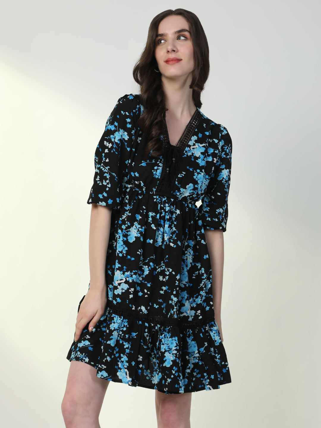 Women's Floral Black Casual A-Line Dress