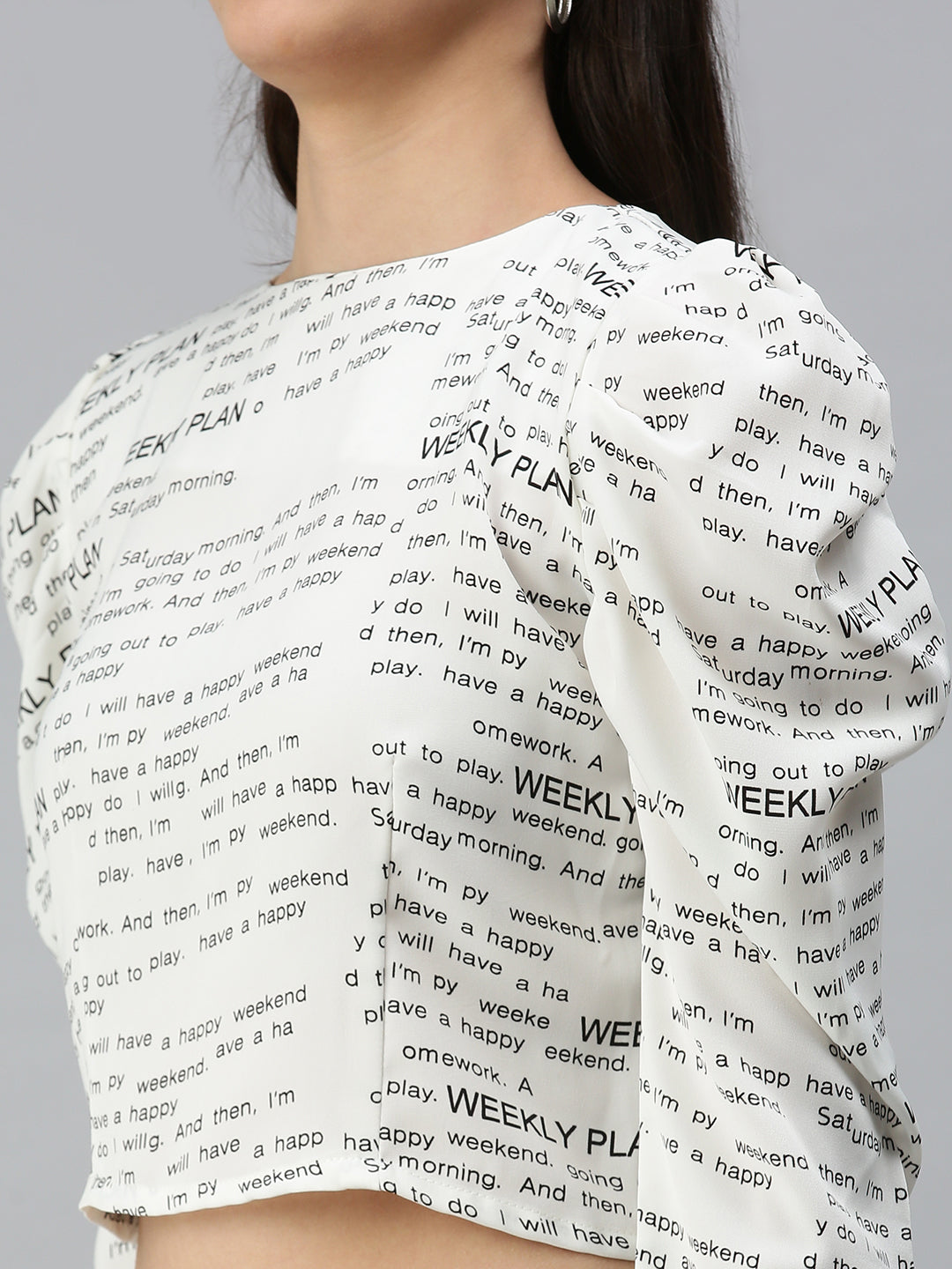 Women's Off White Print Monochrome Crepe Crop Top