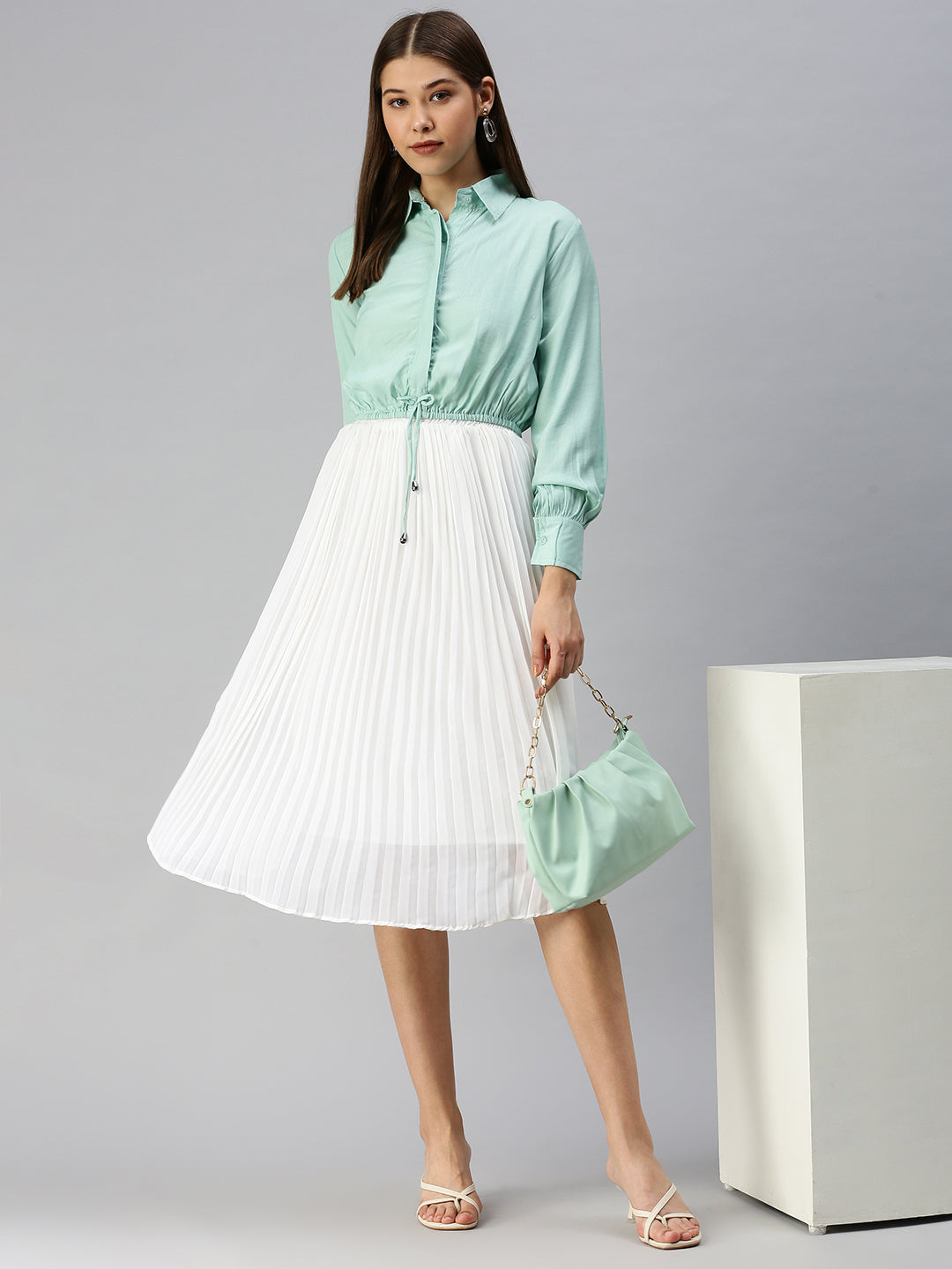 Women's Sea Green Striped Shirt Style Top