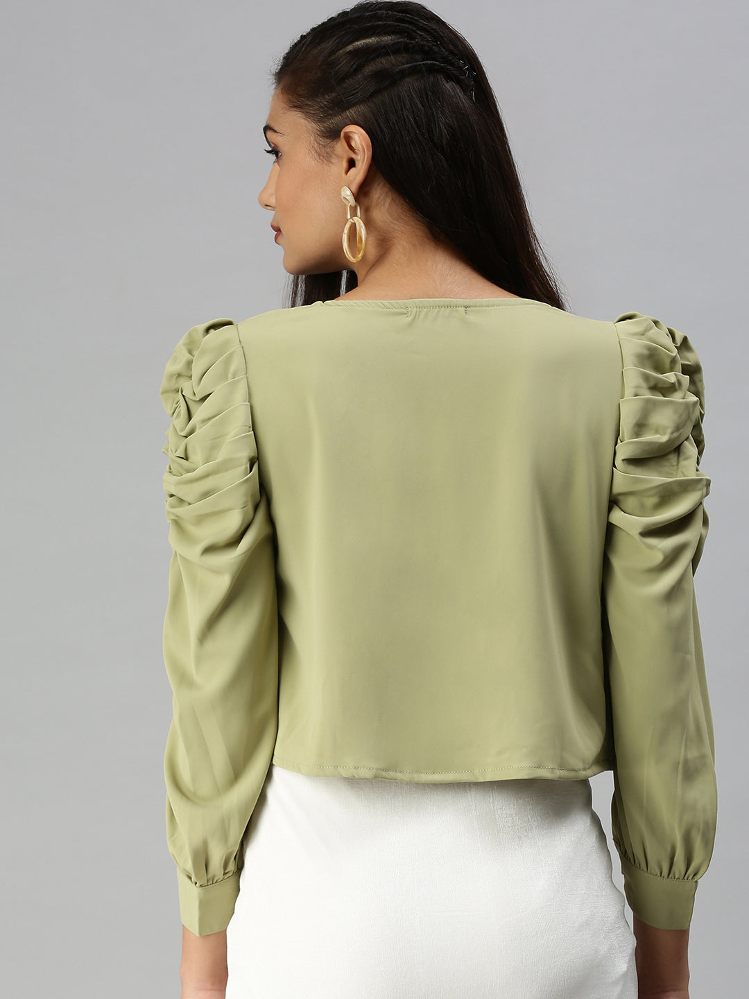 Women's Olive Crepe Wrap Top