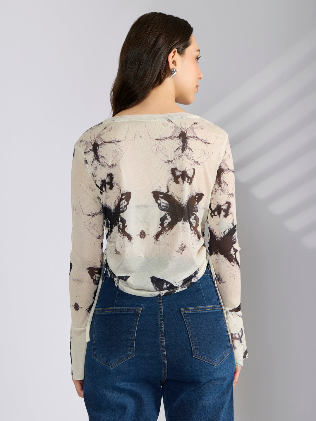 Women's Graphic White Fitted Ruched Top