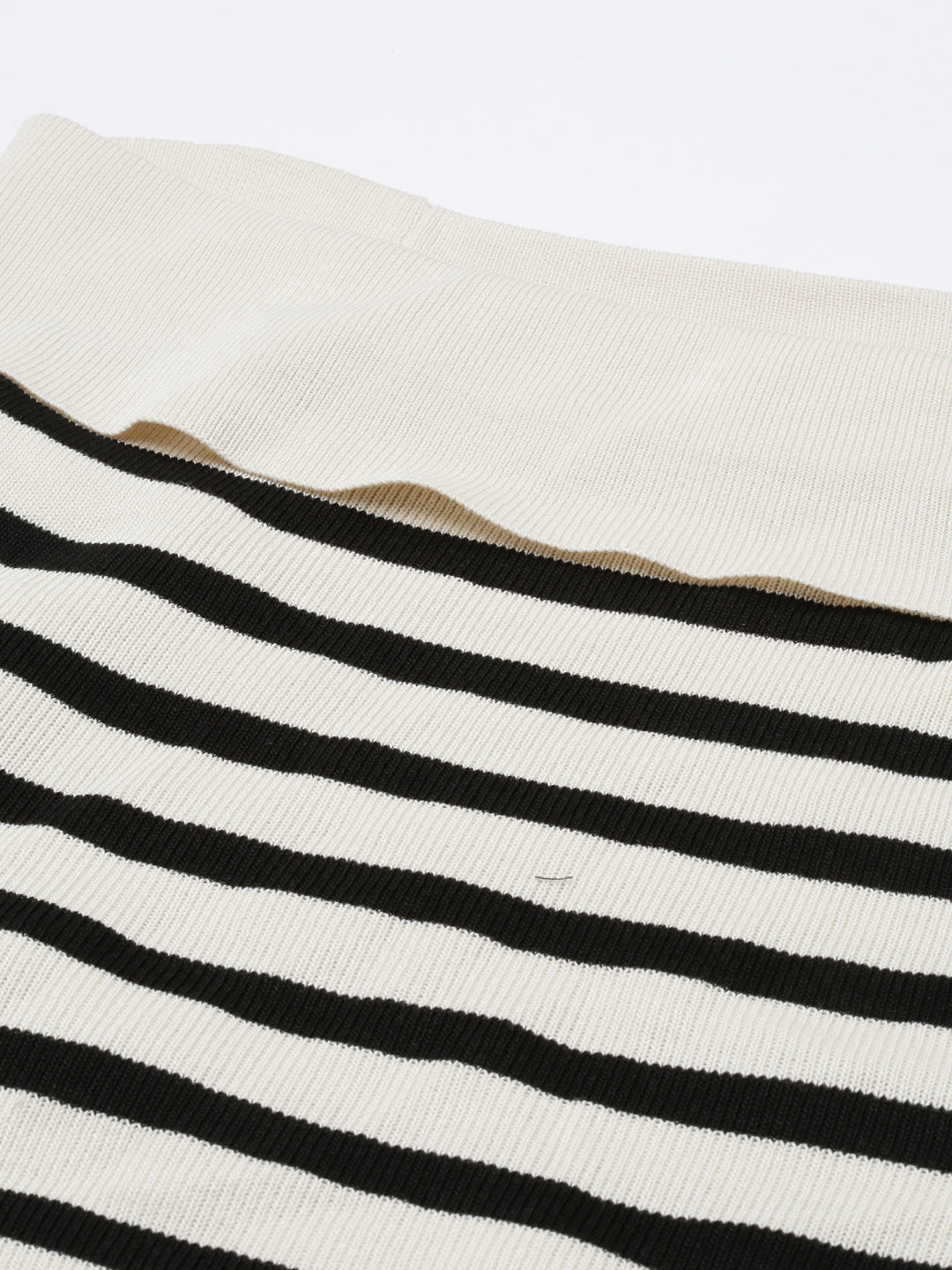Women's Beige Striped Off-Shoulder Bardot Top