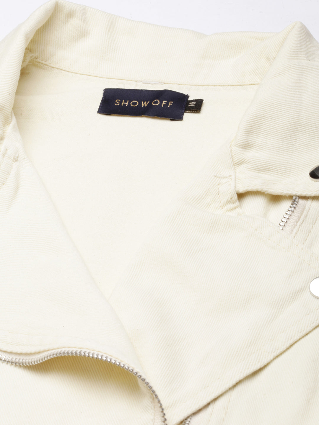 Women's Cream Spread Collar Crop Denim Jacket