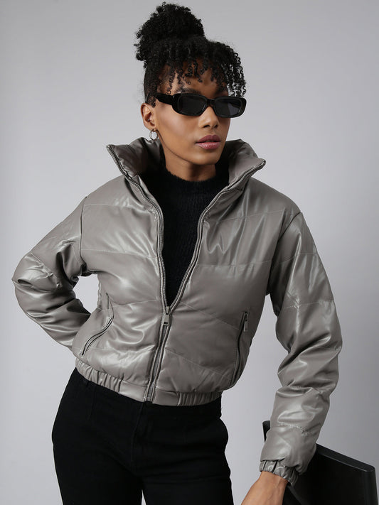 Women's Grey Windcheater Puffer Jacket