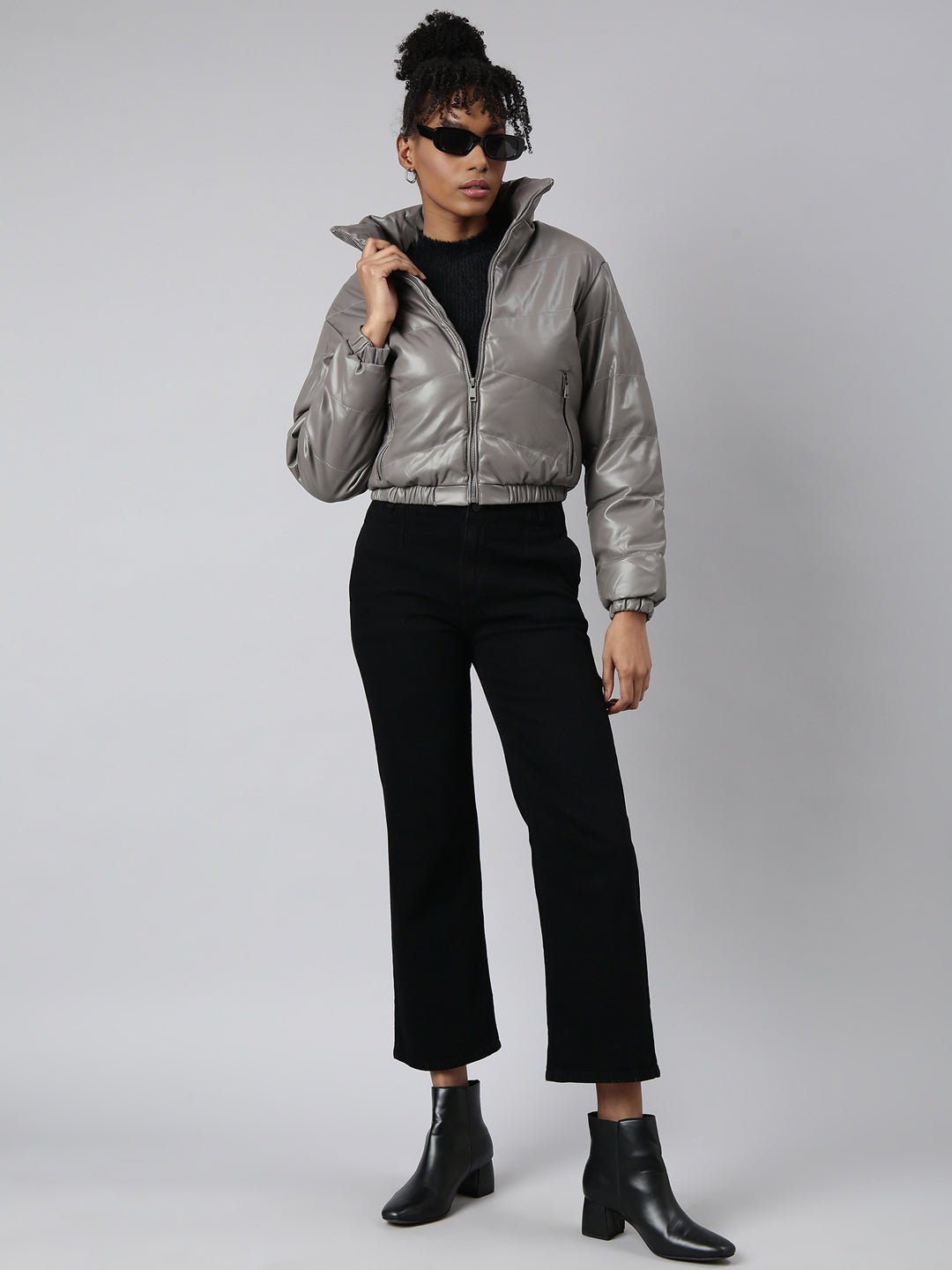 Women's Grey Windcheater Puffer Jacket