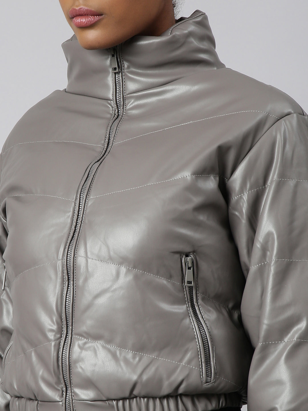 Women's Grey Windcheater Puffer Jacket
