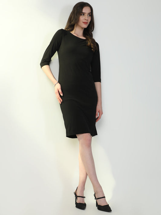 Women's Black Round Neck Bodycon Casual Dress