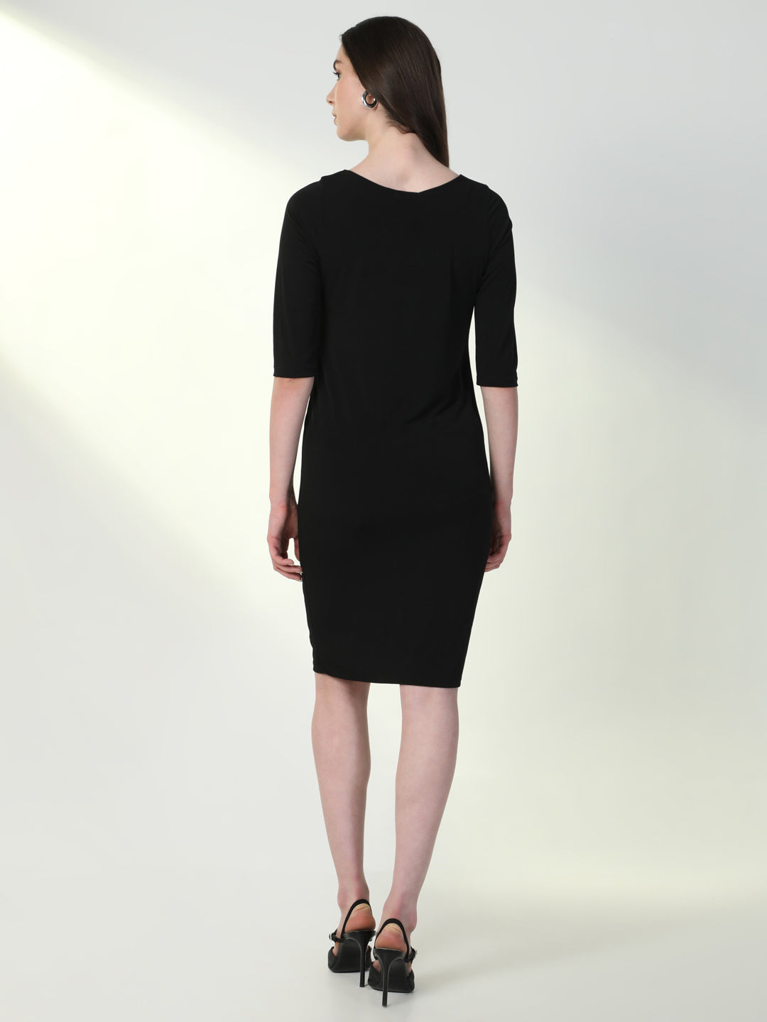 Women's Black Round Neck Bodycon Casual Dress