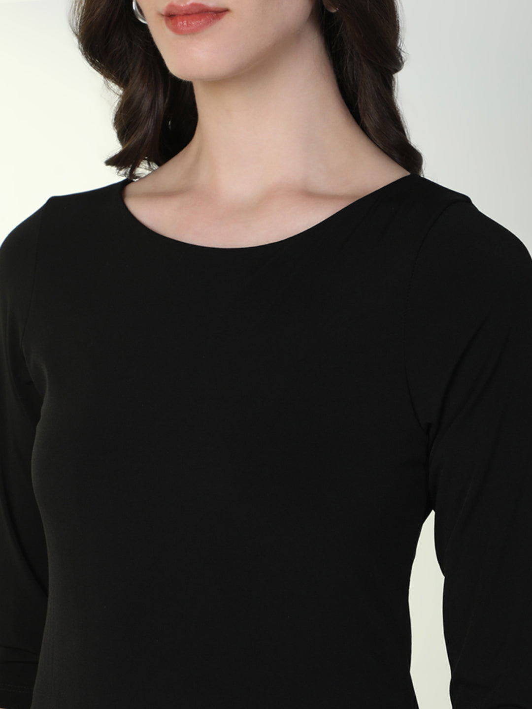 Women's Black Round Neck Bodycon Casual Dress