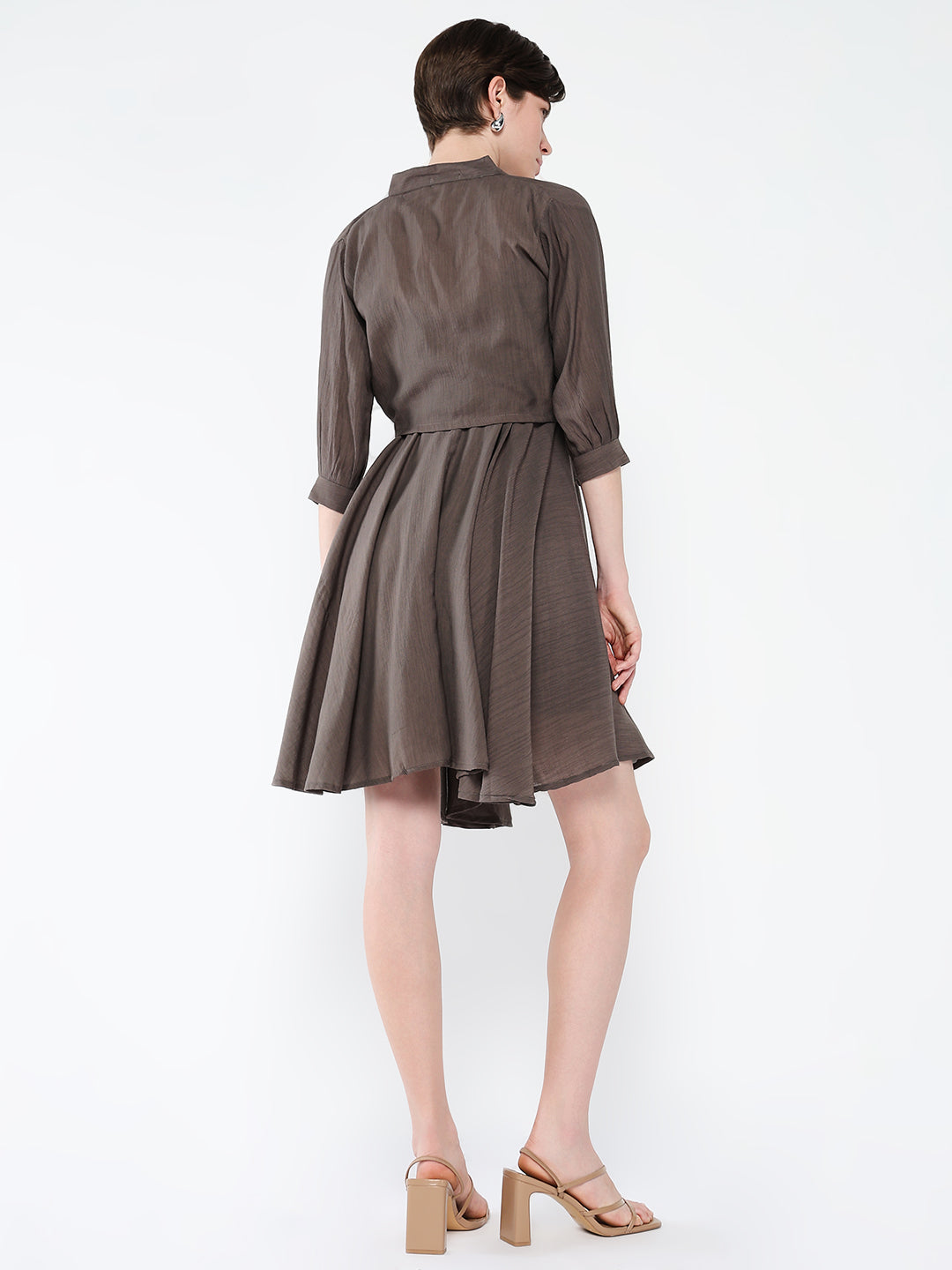 Women's Casual Solid Olive Fit and Flare Dress with Shrug