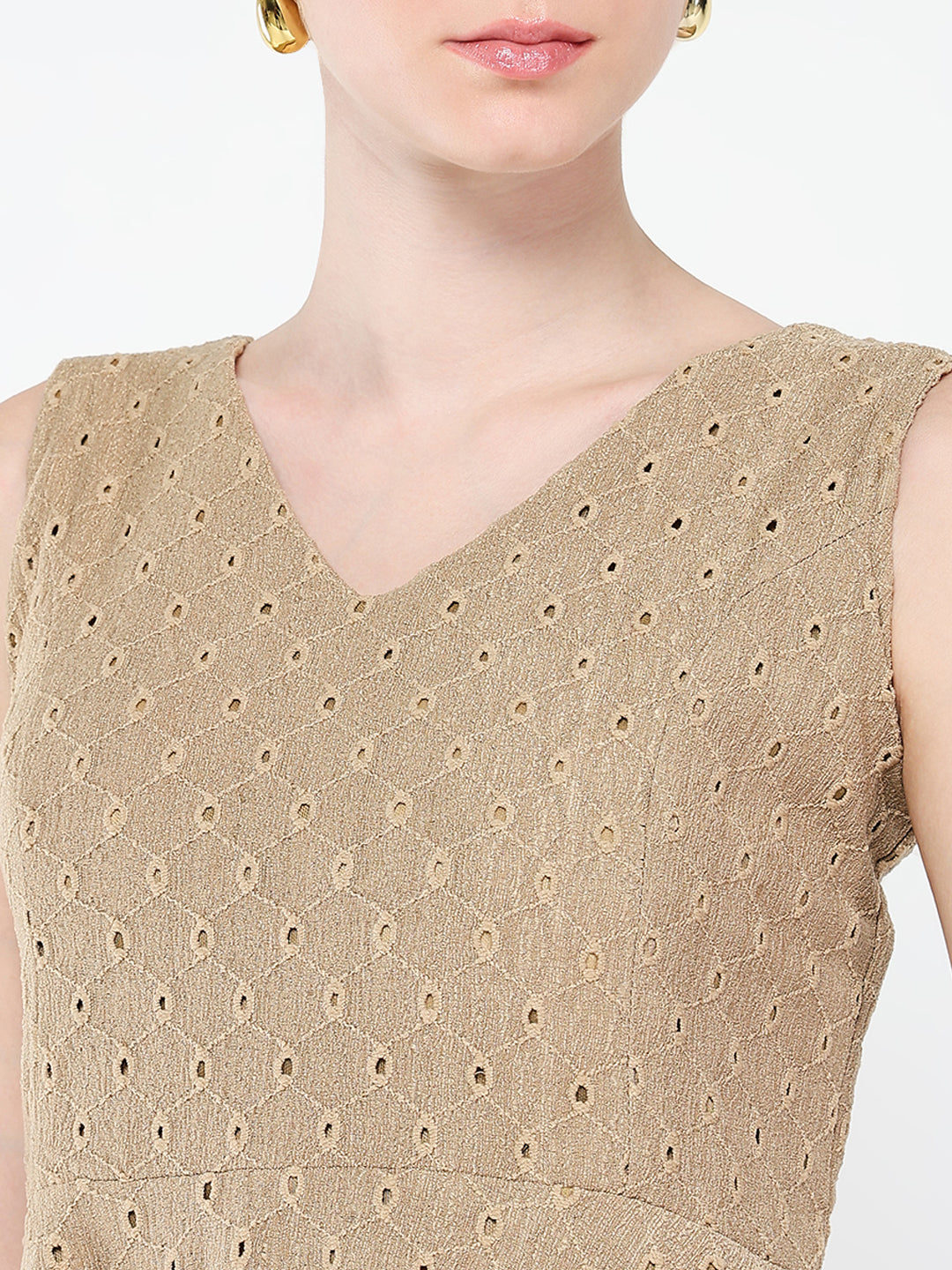Women's Brown Embroidered Fit & Flare Dress