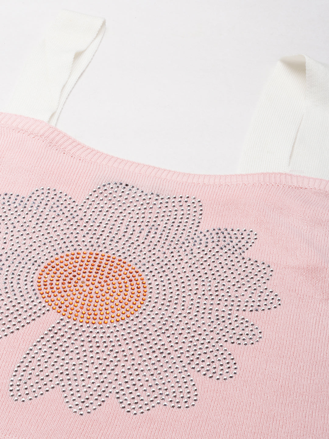 Women's Pink Embellished Acrylic Sleeveless Crop Top