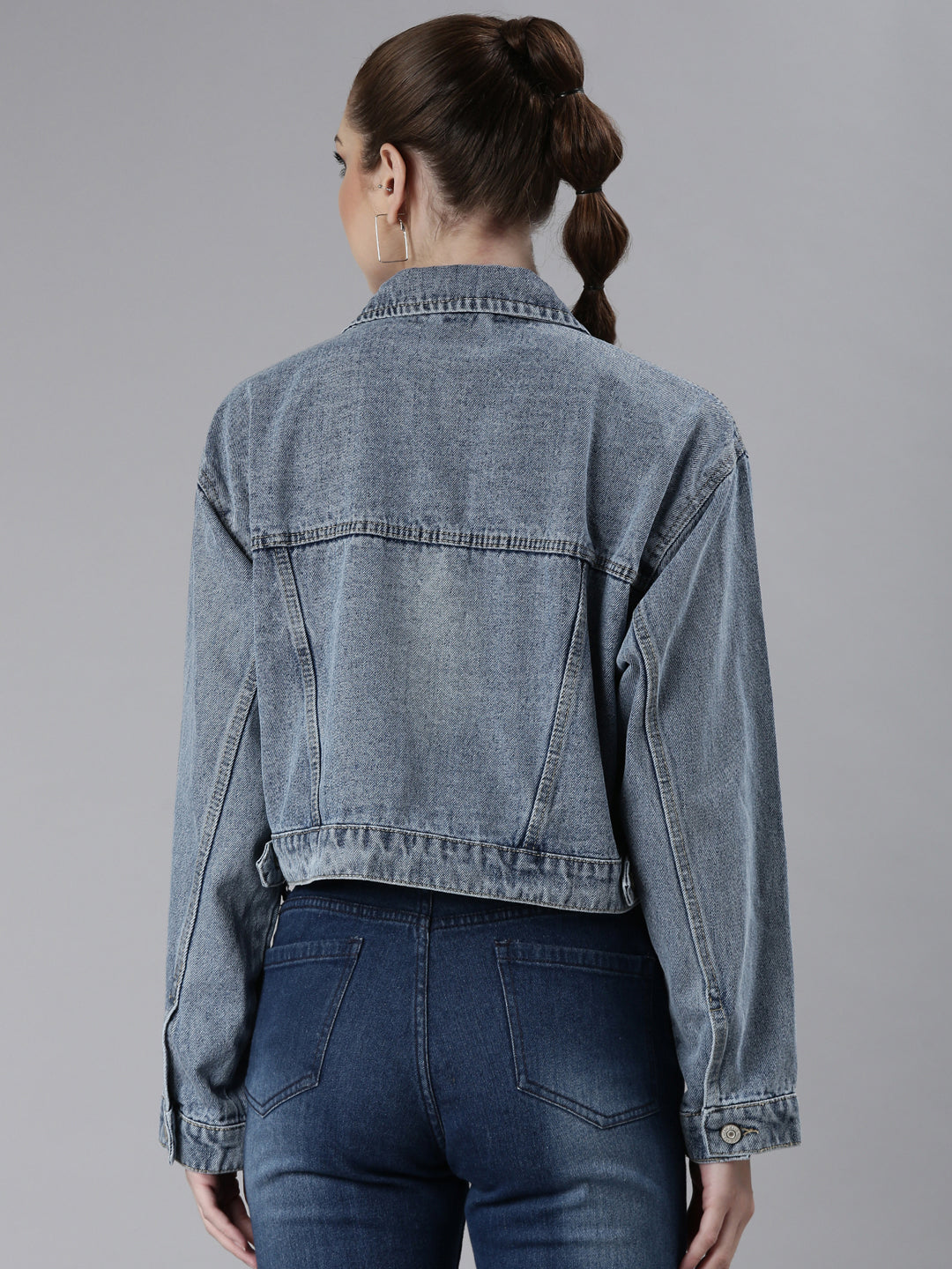 Women's Blue Solid Denim Jacket