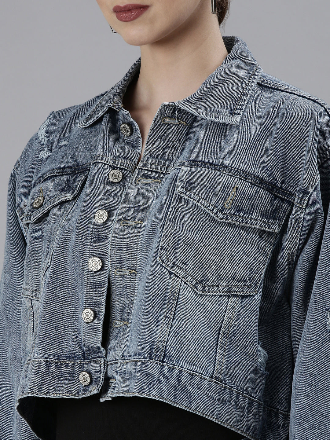 Women's Blue Solid Denim Jacket