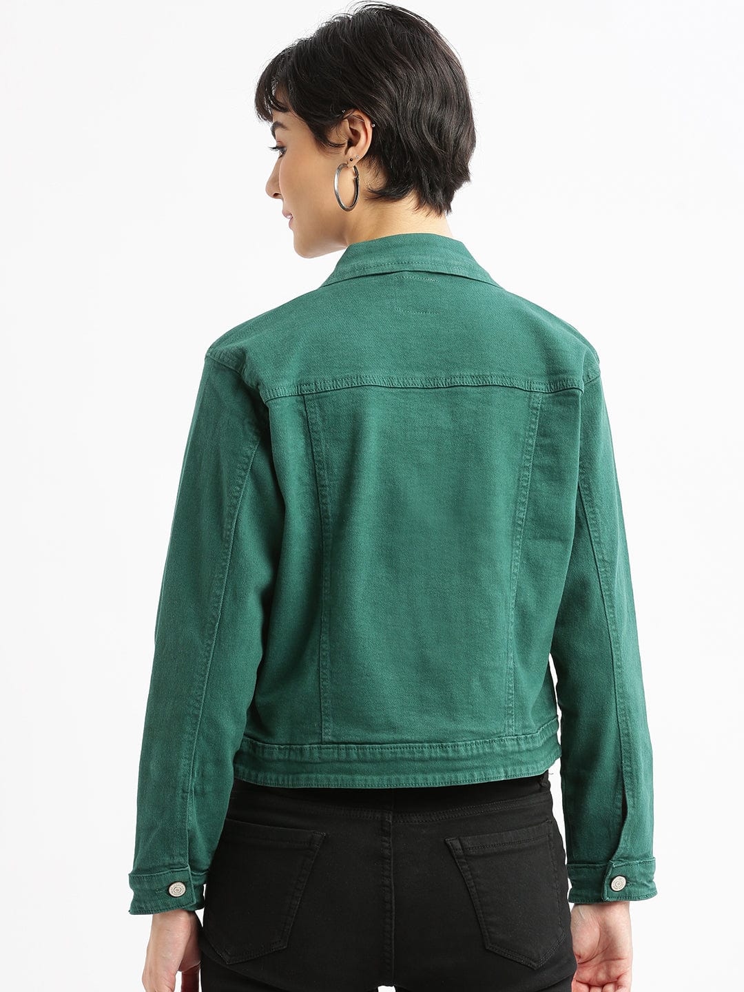 Women's Green Washed Windcheater Crop Denim Jacket
