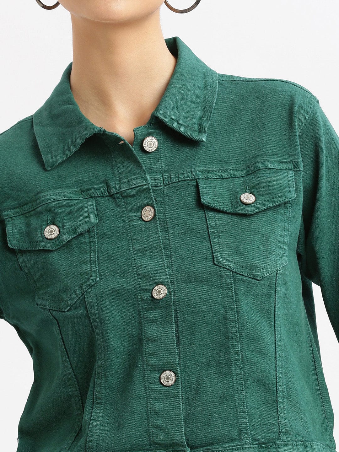 Women's Green Washed Windcheater Crop Denim Jacket
