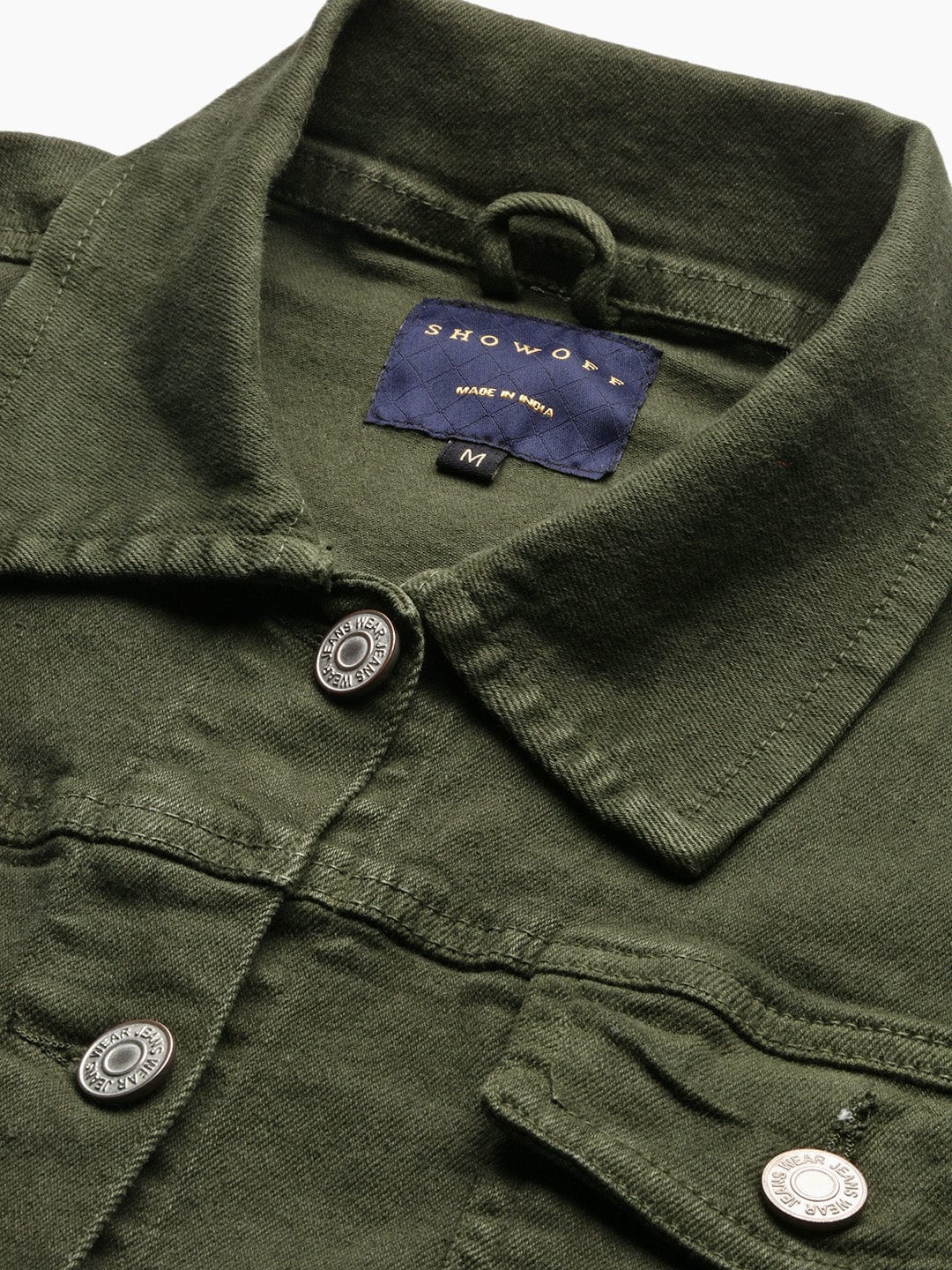 Women's Olive Washed Windcheater Crop Denim Jacket with Patchwork