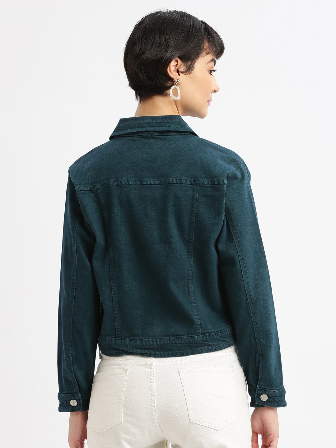 Women's Teal Washed Windcheater Crop Denim Jacket