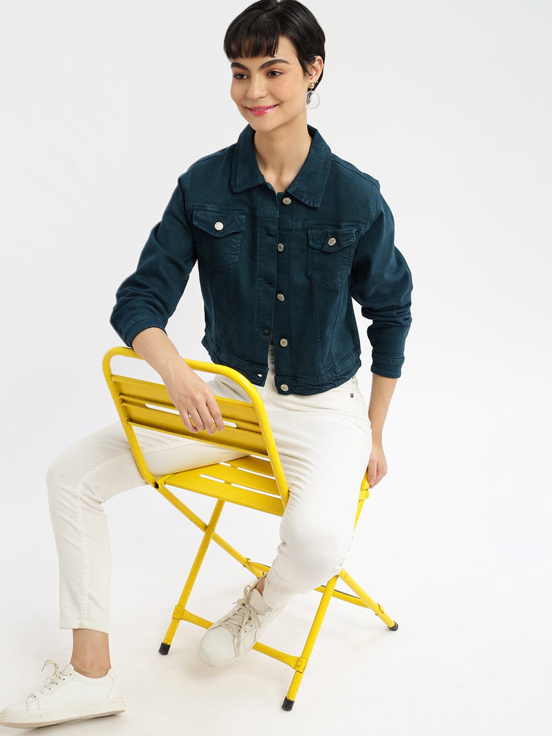 Women's Teal Washed Windcheater Crop Denim Jacket