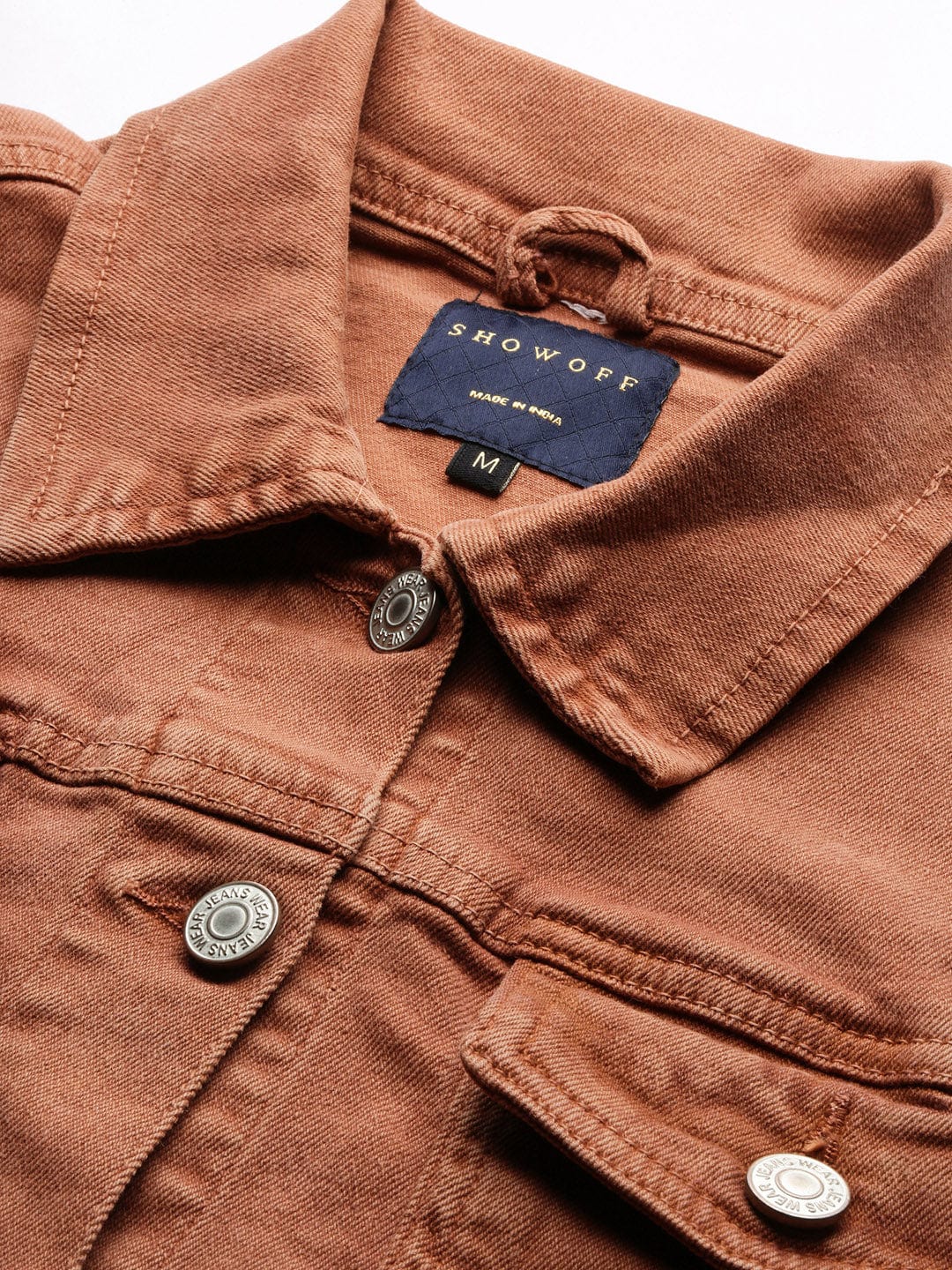 Women's Brown Windcheater Crop Denim Jacket with Embroidered