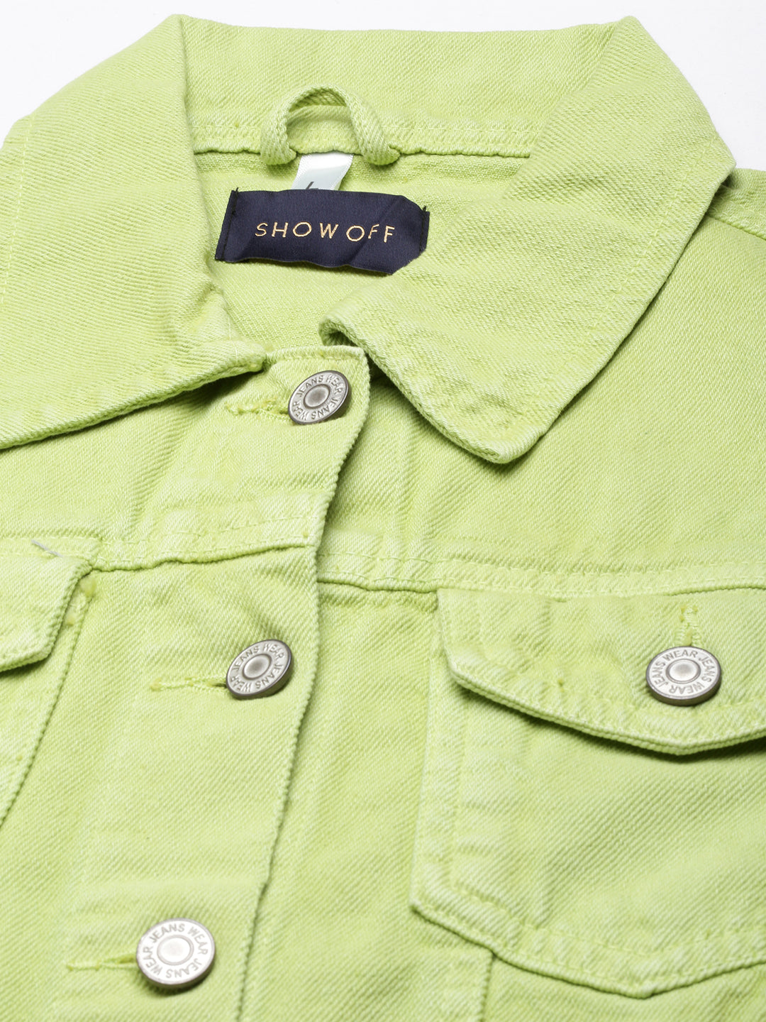 Women's Lime Green Spread Collar Crop Denim Jacket