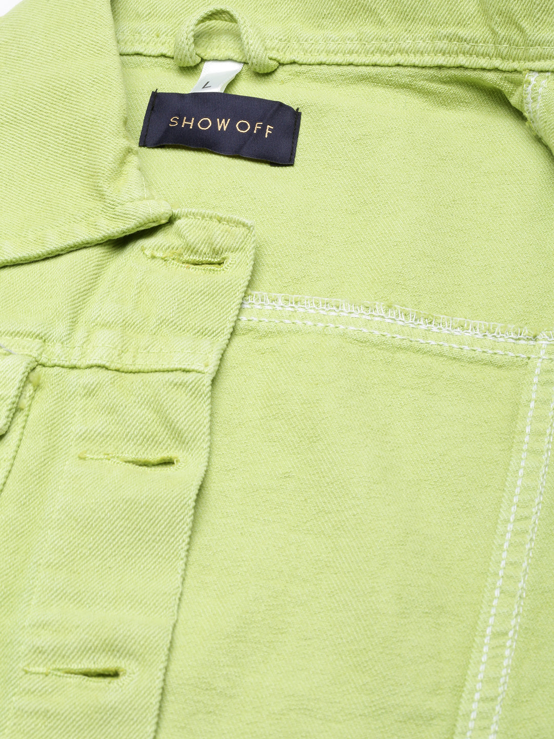 Women's Lime Green Spread Collar Crop Denim Jacket