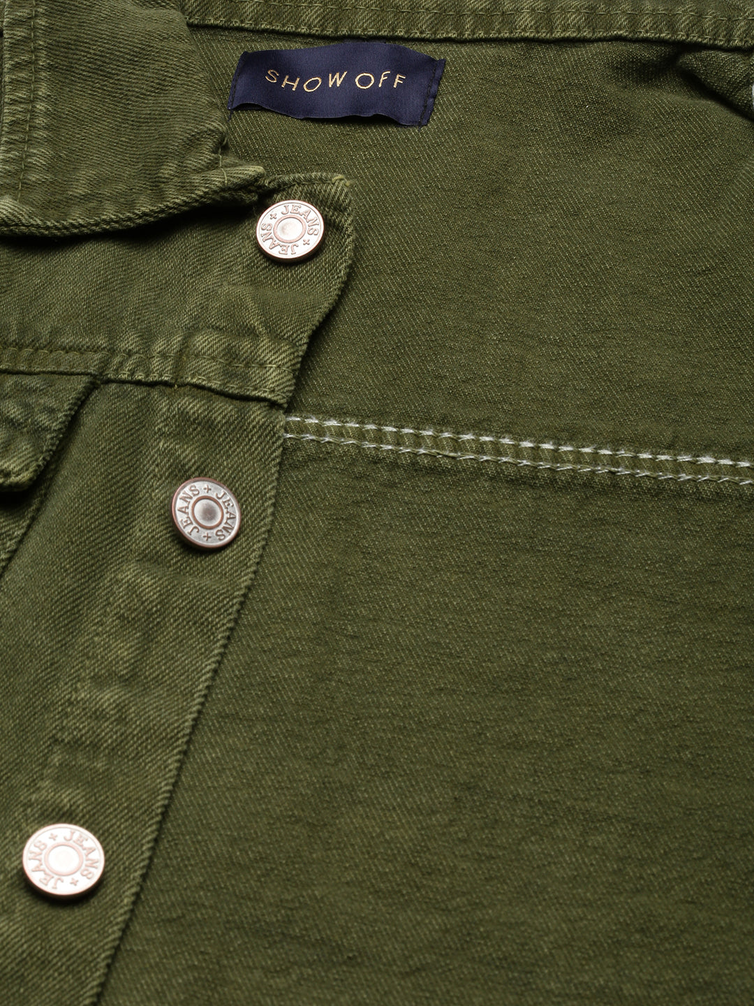 Women's Olive Spread Collar Long Sleeve Studded Denim Jacket