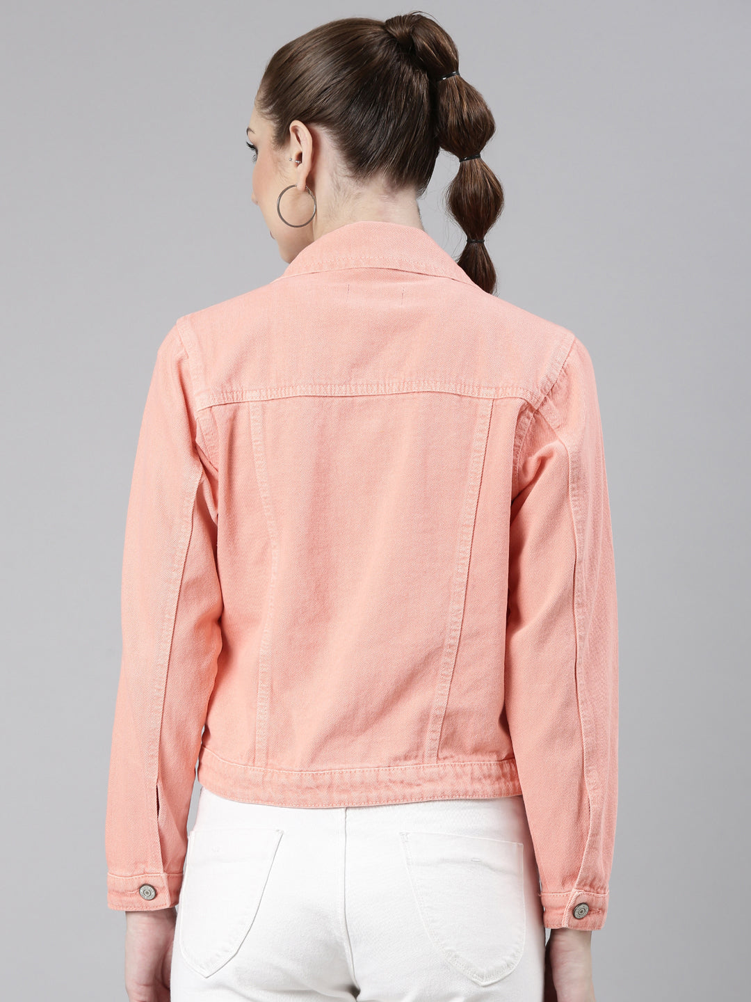 Women's Peach Spread Collar Crop Denim Jacket