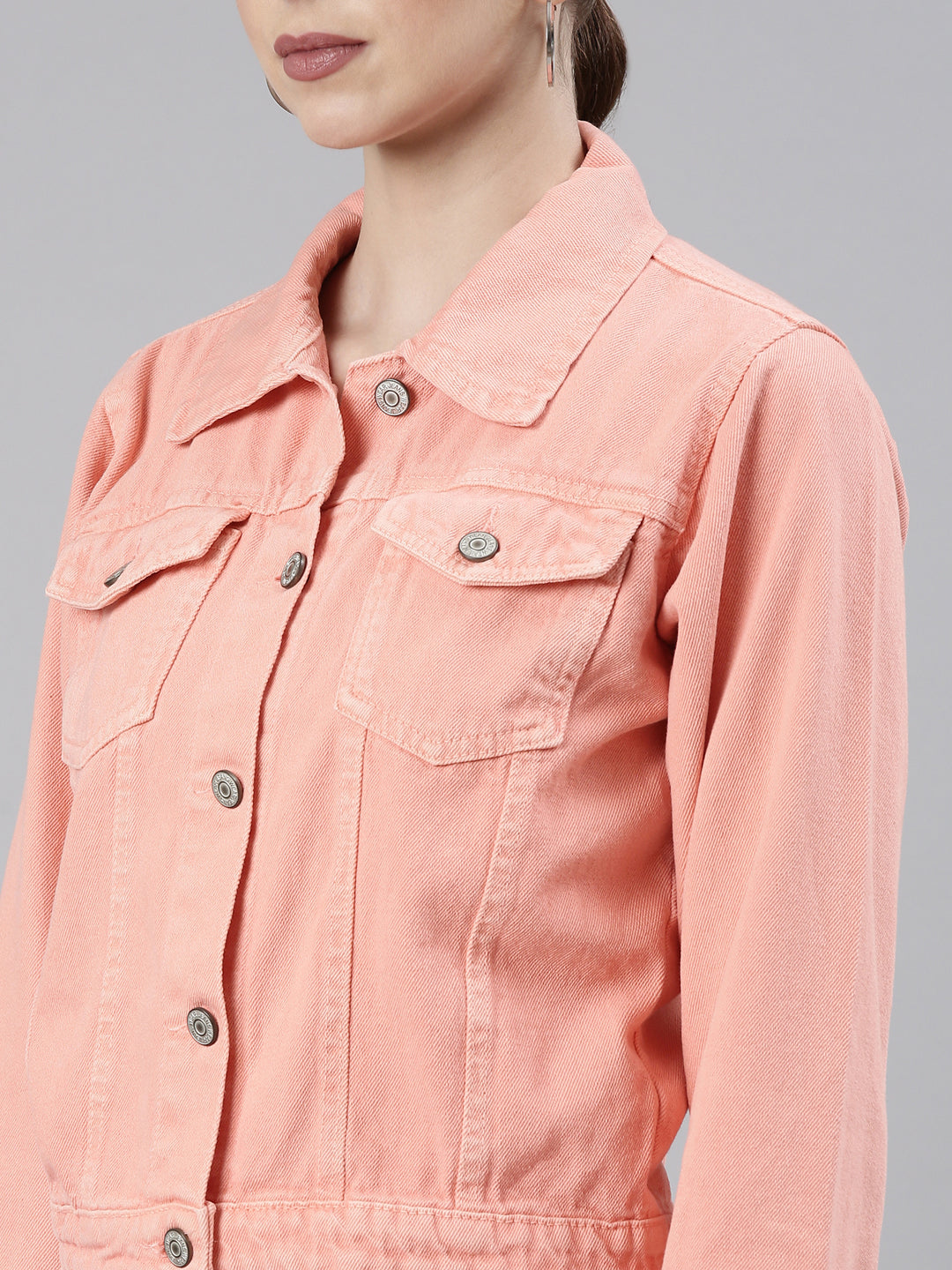 Women's Peach Spread Collar Crop Denim Jacket